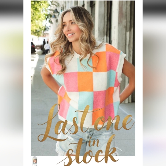 BiBi Sweaters - BiBi Colorful Checkered Sweater - Orange, Blue, Pink, White